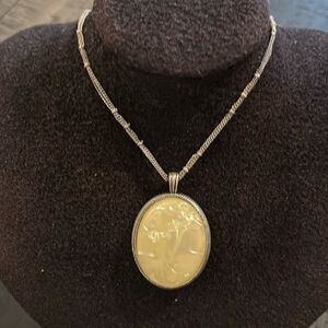 Mother of Pearl Reversible Long Silver Tone Necklace​